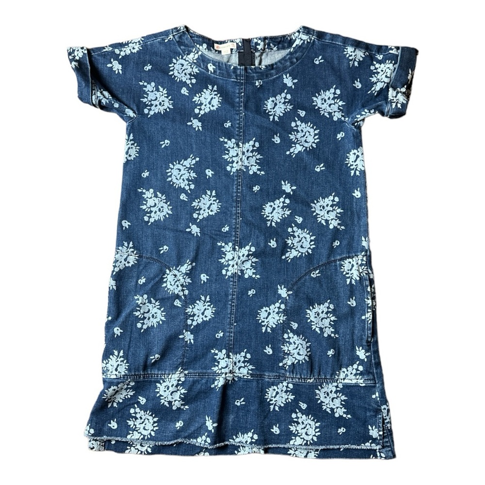 Crewcuts Girls Size 10 Dress Denim Floral Blue Short Sleeve Pockets Style J6676